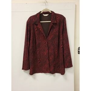 Allison Daley Blazer Womens Size 11 Red Black Abstract Print Long Sleeve Jacket